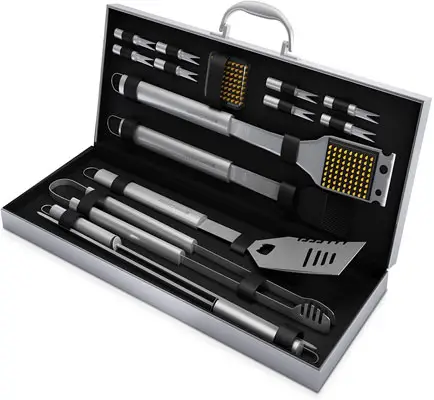 Home-Complete BBQ Grill Tool Set- 16 Piece Stainless Steel