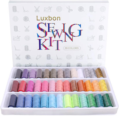 Luxbon Sewing Threads Kits 39 Colors Rainbow Polyester Sewing Thread Box Kit Set