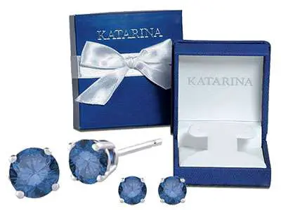 Katarina half carat Blue I1 Round Brilliant Cut Diamond Earring Studs in 14K White Gold