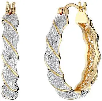 Two-Tone Diamond Accent Twisted Hoop Earrings