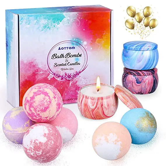 Aottom Bath Bombs with Scented Candles Gift Set